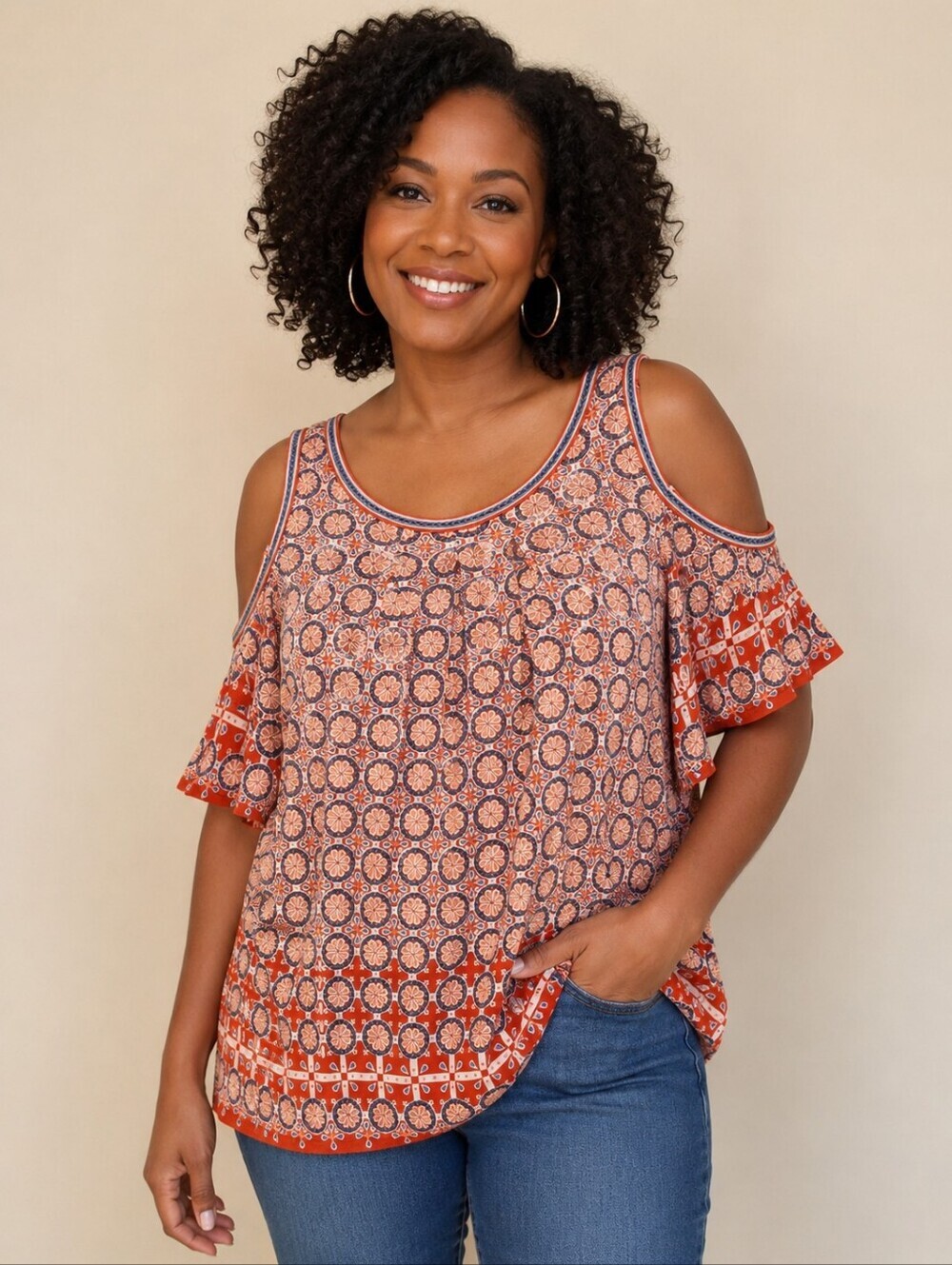 ❤️ MAX STUDIO COLD-SHOULDER TOP, LARGE